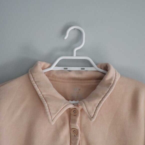 Aerie Cropped Sz Lrg Peach Cropped Button Henley Pullover Long Sleeve Sweatshirt - Picture 4 of 14